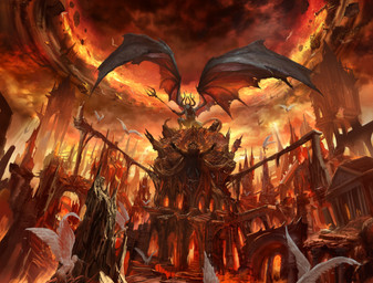 4_horns ambiguous_gender building butt clothing crouching detailed_background feathered_wings feathers fire flying group hair hat headgear headwear hell holding_melee_weapon holding_object holding_polearm holding_trident holding_weapon horn male melee_weapon membrane_(anatomy) membranous_wings multi_horn not_furry polearm rock spread_arms spread_wings tail trident weapon wings lordigan demon demon_humanoid humanoid undead winged_humanoid 2023 absurd_res digital_media_(artwork) hi_res