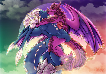 anthro anthro_on_anthro blue_body butt carrying_another carrying_partner carrying_position claws cloud duo eyes_closed facial_horn flying holding_object holding_weapon horn kiss_on_lips kissing male male/male membrane_(anatomy) membranous_wings muscular muscular_anthro muscular_male nude purple_body scales tail weapon wing_claws wings aktiloth activision mythology spyro_reignited_trilogy spyro_the_dragon bubba_(spyro) halvor_(spyro) rescued_dragons_(spyro) dragon mythological_creature mythological_scalie scalie hi_res