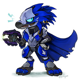 3_fingers 3_toes anthro arm_feathers arm_tuft armor blue_body blue_eyes blue_feathers cape chibi clothing digitigrade feather_hair feather_piercing feathered_crest feathers feet female fingers furgonomic_piercing furgonomics glint gun head_crest holding_gun holding_object holding_ranged_weapon holding_weapon piercing plasma_pistol pseudo_hair pupils ranged_weapon slit_pupils solo standing toes tuft weapon porkyratt halo_(series) microsoft xbox_game_studios maz_fel alien avian kig-yar scalie t'vaoan 1:1 colored hi_res