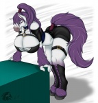 anthro big_breasts breasts cleavage clothed clothing female hair hooves huge_breasts purple_hair solo thick_thighs sikafox equid equine horse mammal 2011 hi_res