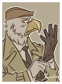 anthro border clothing gloves handwear hat headgear headwear leather leather_clothing leather_gloves leather_handwear male solo suit white_border solidasp icono accipitrid accipitriform avian bald_eagle bird eagle sea_eagle