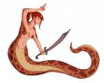 amber_eyes apode breasts female holding_melee_weapon holding_object holding_sword holding_weapon legless melee_weapon navel pseudo_clothing pupils scimitar serpentine simple_background slit_pupils solo split_form sword weapon white_background tggeko animal_humanoid draconcopode humanoid lamia reptile reptile_humanoid scalie scalie_humanoid snake snake_humanoid 2015