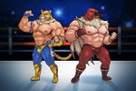 abs animal_mask anthro biceps bulge clothing competition duo fighting_ring gloves handwear luchador male male/male mask muscular muscular_anthro muscular_humanoid muscular_male nipples pecs wrestler wrestling wrestling_match wulfer-shepherd garou:_mark_of_the_wolves king_of_fighters tekken tekken_7 king_(tekken) tizoc humanoid hi_res