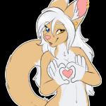 5_fingers anthro breasts brown_body brown_fur ear_piercing female fingers fur gesture hair heart_gesture heart_symbol heterochromia long_hair looking_at_viewer navel oppai_heart piercing simple_background smile solo transparent_background white_hair kwik_(artist) telegram rose_dandy-ba canid canine fennec_fox fox hybrid mammal mink mustelid musteline true_fox true_musteline 1:1 alpha_channel pillarbox