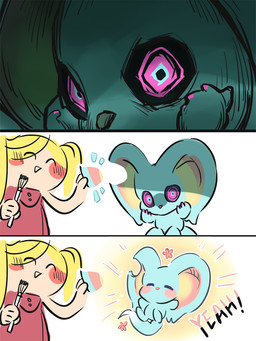 ambiguous_gender bar_emanata big_ears biped bipedal_feral black_sclera blonde_hair blush blush_lines blush_stickers brush claws clothed clothing creepy death_glare dipstick_tail duo emanata eyes_closed female feral flower_emanata fluffy fluffy_tail fur hair holding_brush holding_object looking_at_viewer markings mouthless multicolored_eyes notched_ear open_mouth open_smile pink_eyes pupils purple_claws semi-anthro simple_background smile tail tail_markings tan_body tan_skin teal_body teal_eyes teal_fur text white_background 0olqplo0 kirby_(series) kirby_and_the_forgotten_land nintendo elfilin fecto_forgo alien chinchillid human mammal rodent starling_(kirby) 3:4 comic digital_drawing_(artwork) digital_media_(artwork) english_text male_(lore)