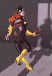 big_breasts breasts butt clothing dart female hair latex long_hair nipple_outline open_mouth red_hair solo surprise torn_clothing transformation angrboda batman_(series) dc_comics batgirl animal_humanoid bat bat_humanoid humanoid mammal mammal_humanoid 2012