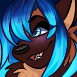 anthro black_nose blue_eyes blue_hair blush brown_body brown_fur cheek_tuft eyelashes facial_tuft female fur hair neck_tuft open_mouth open_smile smile snout solo tuft angelvixen97 1:1 headshot_portrait hi_res icon portrait