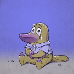 anthro bodily_fluids brown_body brown_fur clothing crying fur male shirt simple_background sitting solo tail tears topwear stefan_fjeldmark platy_and_puss platy_(platy_and_puss) mammal monotreme platypus 1:1 2021 hi_res