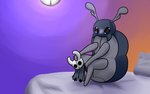 bedroom blush doll empty_eyes female inside looking_at_viewer simple_background sitting solo skeletorskeletonized hollow_knight team_cherry bretta_(hollow_knight) the_knight_(hollow_knight) arthropod featureless_(disambiguation) 16:10 absurd_res hi_res shaded widescreen