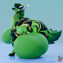 animal_genitalia backsack balls belly big_balls big_butt big_penis big_sheath big_tail black_mane blue_background blue_eyes blue_pawpads butt cheek_tuft ear_tuft elbow_fluff facial_tuft fangs fluffy fluffy_chest fluffy_tail fur genitals glowing glowing_eyes glowing_markings green_balls green_body green_fur green_hair green_sheath hair hand_on_hip huge_balls huge_penis huge_sheath huge_tail hyper hyper_balls hyper_genitalia hyper_penis hyper_sheath inner_ear_fluff looking_at_viewer male mane markings pawpads paws penis reflection reflective_floor sheath simple_background slightly_chubby smug solo standing tail teeth thick_thighs tuft walking yellow_markings zorublitzfire blender_cycles_(artwork) degyn_sefer vulper 3d_(artwork) absurd_res blender_(artwork) digital_media_(artwork) hi_res watermark