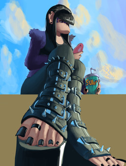 5_toes alternative_fashion anthro arm_tuft bangs belt_boots black_hair black_nails boots buckled_boots cellphone clothed clothing cloud colored_nails day digit_ring ear_piercing electronics feet female foot_focus footwear fur goth hair holding_cellphone holding_object holding_phone holding_smartphone humanoid_feet jewelry leggings legwear long_hair looking_at_cellphone looking_at_object looking_at_phone nails on_phone pearphone phone piercing plantigrade platform_boots platform_footwear purple_body purple_eyes purple_fur ring shirt shoes shoulder_tuft sitting sky smartphone solo spiked_boots spiked_clothing spiked_footwear spikes tank_top toe_ring toeless_footwear toes topwear tuft tezzadnah beth_(redustheriotact) haplorhine mammal monkey primate 2025 hi_res signature