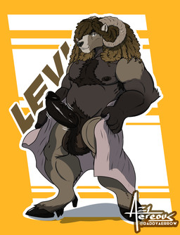 abstract_background anthro armpit_hair ball_tuft balls belly big_balls black_nipples black_penis body_hair bovid_horn brown_body brown_fur brown_hair caprine_horn chest_hair dreadlocks erection fur genitals hair hairy hooves horn male musclegut muscular muscular_anthro muscular_male nipples nude penis pubes ram_horn simple_background solo towel towel_only tuft aereous bighorn_sheep bovid bovine caprine mammal sheep digital_drawing_(artwork) digital_media_(artwork) hi_res