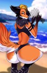 anthro beach bikini butt clothing female flower pawpads plant sand seaside solo swimwear two-piece_swimsuit water butterfliess alyra_(sarge951) canid canine mammal maned_wolf hi_res