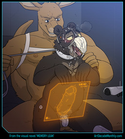 ahegao anthro belt brown_body brown_fur chastity_cage chastity_device duo fur genitals humanoid_genitalia humanoid_penis internal looking_pleasured male male/male open_mouth penis size_difference tongue tongue_out x-ray_view yellow_body yellow_fur yellow_sclera artdecade willy_(artdecade) bear kangaroo macropod mammal marsupial 2025
