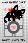 ambiguous_gender black_body black_fur domestic_cat english_text felid feline felis feral fur gamercat_(character) heart_symbol inanimate_object low_res mammal portal_(series) samantha_whitten solo tail text the_gamercat url valve weighted_companion_cube