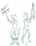 animal_genitalia anthro balls bottomless bottomwear bottomwear_down briefs clothed clothing clothing_around_legs duo female fire fully_sheathed genitals humor lighter male pants pants_down partially_clothed protest protest_sign protesters sheath simple_background underwear underwear_around_legs white_background young young_anthro aogami domestic_cat felid feline felis lagomorph leporid mammal rabbit 2016 hi_res