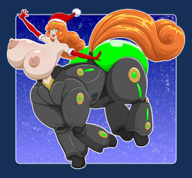 4_legs 5_fingers alternate_species arms_out armwear big_breasts big_butt blue_background breasts breasts_bigger_than_head butt christmas_clothing christmas_headwear clothed clothing cybernetics elbow_gloves erect_nipples female fingers gloves gradient_background green_butt green_eyes hair handwear happy hat headgear headwear holidays huge_breasts huge_butt long_hair long_tail machine navel nipples open_mouth orange_hair outline pink_tongue red_armwear red_clothing red_elbow_gloves red_gloves red_handwear robot_legs santa_hat simple_background smile snow snowing solo tail tongue topless transparent_background white_outline elek-tronikz marauder6272 christmas european_mythology greek_mythology mythology rooster_teeth rwby penny_polendina android centaur cyborg equid equid_taur humanoid humanoid_taur mammal mammal_taur robot robot_humanoid taur 2025 absurd_res alpha_channel digital_drawing_(artwork) digital_media_(artwork) english_description hi_res