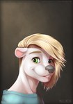 anthro bangs blonde_hair green_eyes hair looking_at_viewer male smile smiling_at_viewer solo milo_nettle slink_(character) mammal mustelid otter bust_portrait portrait