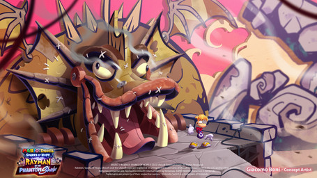 4_fingers big_nose black_eyebrows black_eyes clothed clothed_humanoid clothed_male clothing eyebrows fingers floating_hands floating_head floating_torso footwear gesture hair hand_gesture hoodie light male male_humanoid not_furry pointing puppet purple_clothing purple_hoodie purple_topwear ramp red_wall shoes short_hair smoke solo standing tan_body tan_skin text title toothy_grin topwear wall_(structure) year yellow_clothing yellow_footwear yellow_shoes giacomo_boni mario_plus_rabbids_sparks_of_hope nintendo rayman_(series) ubisoft rayman humanoid raypeople_(rayman) 16:9 2023 4k absurd_res adobe_photoshop_(artwork) artist_name colored concept_art crossover digital_media_(artwork) english_description english_text hi_res lighting official_art procreate_(artwork) shaded widescreen