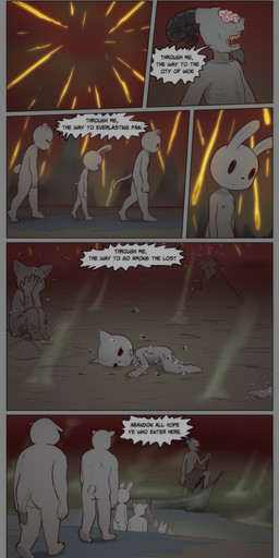 anthro barefoot boat brain feet female fire group hell larva lying male nipples nude nude_female organs rotting sitting suffering text vehicle walking water watercraft wounded young e254e tom_(e254e) arthropod canid canine demon domestic_cat felid feline felis fox insect lagomorph leporid maggot mammal mouse murid murine rabbit rodent absurd_res comic english_text hi_res