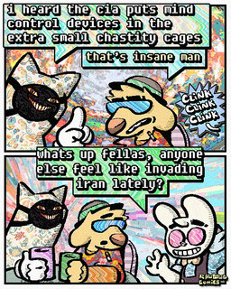 2_panel_comic aloha_shirt anthro bow_tie cartoon_gloves cigarette cigarette_in_mouth clothing dialogue eyewear floppy_ears fur glass grin hat headgear headwear humor mask object_in_mouth overalls pattern_clothing pattern_shirt pattern_topwear politics shirt smile smoking_tobacco speech_bubble sunglasses text topwear white_body white_fur yellow_body yellow_fur rawdawgcomics rawdawgcomics_(series) bingus_(rawdawgcomics) julian_(rawdawgcomics) stahli_(rawdawgcomics) canid canine canis domestic_dog lagomorph leporid mammal rabbit unknown_species 4:5 comic english_text