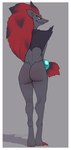 anthro border butt claws female hair long_hair looking_at_viewer looking_back looking_back_at_viewer nude rear_view simple_background smile solo standing white_border dlrp99 nintendo pokemon generation_5_pokemon pokemon_(species) zoroark colored hi_res