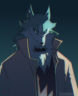 anthro black_nose blue_body blue_eyes blue_fur blue_hair clothed clothing collar fur hair looking_at_viewer male multicolored_body multicolored_fur topwear white_body white_fur polinagribova brand_new_animal studio_trigger shirou_ogami canid canine canis mammal wolf 2020