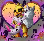 anthro blush chibi claws duo eyes_closed female flower fur hair half-closed_eyes heart_symbol kissing love machine narrowed_eyes plant red_eyes sharp_teeth smile teeth white_hair yellow_body yellow_fur hiyoko five_nights_at_freddy's five_nights_at_freddy's_4 scottgames nightmare_chica_(fnaf) nightmare_mangle_(fnaf) animatronic avian bird canid canine chicken fox galliform gallus_(genus) mammal phasianid robot 2016 absurd_res digital_media_(artwork) hi_res