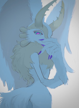 ambiguous_gender anthro antlers biped black_sclera butt chest_tuft colored_nails featureless_crotch fingernails fluffy fluffy_tail fur hand_on_chin head_wings horn huge_wings looking_at_viewer looking_back looking_back_at_viewer mouthless multicolored_body multicolored_eyes multicolored_fur nails narrowed_eyes neck_tuft nude_anthro pink_eyes pupils purple_fingernails purple_nails simple_background solo tail tan_body tan_fur teal_body teal_eyes teal_fur thinking three-quarter_view tuft unusual_wing_placement white_background wings gemini_kirby kirby_(series) nintendo fecto_elfilis alien chinchilla chinchillid mammal rodent starling_(kirby) digital_drawing_(artwork) digital_media_(artwork) digital_painting_(artwork) hi_res painting_(artwork) portrait three-quarter_portrait