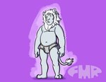 anthro barefoot briefs briefs_only clothed clothing detailed_background feet fur grey_body grey_briefs grey_clothing grey_fur grey_underwear hair male mane navel nipples overweight overweight_male purple_background shadow simple_background solo topless underwear underwear_only white_hair white_mane white_nose foxmanad felid lion mammal pantherine hi_res signature