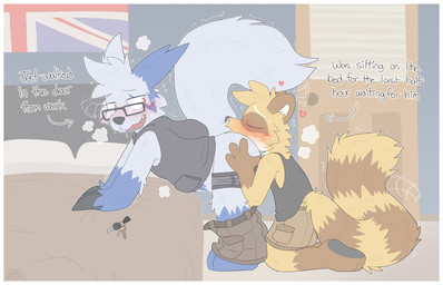anal anthro bent_over big_tail bodily_fluids border bottomwear bottomwear_down butt clothed clothed_sex clothing duo eyewear fluffy fluffy_tail glasses kneeling leaning leaning_forward looking_back looking_pleasured male male/male musk open_mouth open_smile oral partially_clothed raised_tail rimming sex shorts shorts_down side_view smile sweat sweaty_butt tail text toony underwear underwear_down union_jack wearing_glasses white_border graedius_(artist) nintendo pokemon graedius_(character) toshi_xyrho generation_3_pokemon mammal pokemon_(species) procyonid raccoon zangoose english_text