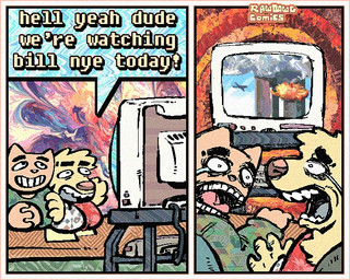 aloha_shirt anthro bodily_fluids clothing crt crying dialogue duo electronics floppy_ears fur male open_mouth open_smile pattern_clothing pattern_shirt pattern_topwear screaming shirt smile speech_bubble tan_body tan_fur tears teary_eyes television text topwear wide_eyed yellow_body yellow_fur rawdawgcomics 9/11 stahli_(rawdawgcomics) bird_dog canid canine canis domestic_cat domestic_dog felid feline felis golden_retriever hunting_dog mammal retriever 5:4 comic english_text