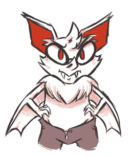 anthro bat_nose clothed clothing eyewear fangs glasses hands_on_hips looking_at_viewer membrane_(anatomy) membranous_wings simple_background solo teeth topless white_background winged_arms wings inkyfrog bat mammal microbat 2014