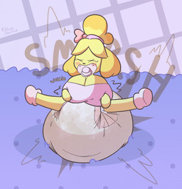accessory anthro big_breasts big_diaper blush booties bow_ribbon breasts diaper excessive_feces exposed_diaper eyes_closed feces female fluffy fluffy_tail fur hair_accessory hair_ribbon hand_on_breast huge_breasts huge_diaper hyper hyper_diaper hyper_feces hyper_soiling legs_up long_ears object_in_mouth pacifier pacifier_in_mouth pooping ribbons shaking_breasts smoosh_(sound_effect) soiled_diaper soiling soiling_diaper solo spread_legs spreading tail unclean_diaper used_diaper wobble yellow_body yellow_fur dummydoodles animal_crossing nintendo isabelle_(animal_crossing) canid canine canis domestic_dog mammal shih_tzu toy_dog hi_res