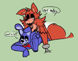 ambiguous_penetration anthro blue_body blue_fur bow_tie countershade_face countershade_torso countershading duo from_behind_position fur half-closed_eyes hook joint machine male male/male narrowed_eyes penetration rear_admiral_position red_body red_fur sex text whiskers volpek6 five_nights_at_freddy's scottgames bonnie_(fnaf) bonnie_(frickbear's) foxy_(fnaf) foxy_(frickbear's) animatronic canid canine fox lagomorph leporid mammal rabbit robot english_text