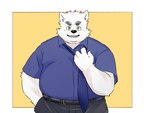 anthro bottomwear clothing humanoid_hands kemono male necktie overweight overweight_male pants shirt simple_background solo topwear inunoshippo canid canine canis domestic_dog mammal 2024 4:3 hi_res