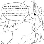 1:1 absurd_res copypasta crown dialogue duo english_text engrish equid equine female friendship_is_magic hasbro headgear hi_res horn horse looking_at_another male mammal meme monochrome my_little_pony mythological_creature mythological_equine mythology okay_so_18_pounds_of_cokane pony princess_celestia_(mlp) shitpost sitting sitting_on_ground sitting_position speech_bubble standing standing_position text tiara tuskonline unicorn_horn winged_unicorn wings