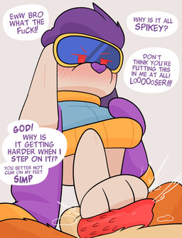 animal_genitalia animal_penis blush blush_lines duo feet feline_genitalia feline_penis female foot_fetish foot_on_penis foot_play genitals hands_on_hips looking_down male male/female penile_spines penis solo_focus speech_bubble visor crushpepper bubsy_(series) bubsy_4d baarbee_(bubsy) bovid caprine mammal sheep hi_res