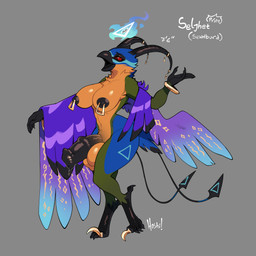 animal_genitalia animal_penis anthro areola balls big_balls big_penis black_areola black_body black_feathers black_nipples black_penis blue_body blue_feathers breasts equine_genitalia equine_penis feathers genitals green_body green_feathers gynomorph horn huge_balls huge_penis intersex looking_at_viewer multicolored_body multicolored_feathers nipple_piercing nipples open_mouth open_smile orange_body orange_feathers penis piercing purple_body purple_feathers red_eyes simple_background smile smiling_at_viewer solo nedoiko seljhet avian bird hybrid 1:1 2026 hi_res