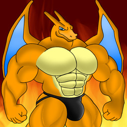 clothed clothing jockstrap jockstrap_only male muscular muscular_male topless underwear underwear_only unknown_artist nintendo pokemon charizard generation_1_pokemon pokemon_(species) 1:1