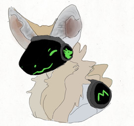ambiguous_gender anthro fur machine screen screen_face side_view simple_background solo mackenzietheproto mackenzie_(mackenzietheproto) canid canine fennec_fox fox mammal protogen true_fox hi_res