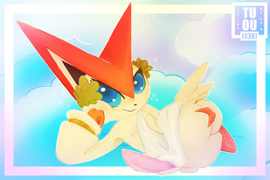 ambiguous_gender bangle big_penis butt_wings clothing cloud feral genitals gynomorph intersex jewelry penis sky solo toga unusual_wing_placement wings throws_up_on_u nintendo pokemon generation_5_pokemon legendary_pokemon pokemon_(species) victini 3:2 hi_res