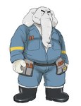 anthro belly biped bottomwear clothing grey_body humanoid_hands kemono male overweight overweight_male pants shirt simple_background solo topwear white_background flappydog elephant elephantid mammal proboscidean 2021