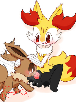 ambiguous_gender ambiguous_penetrated animal_genitalia animal_penis anthro anthro_on_feral anthro_penetrating anthro_penetrating_feral balls bestiality black_body black_fur black_nose blush bodily_fluids brown_body brown_ears brown_eyes brown_fur brown_inner_ear brown_tail canine_genitalia canine_penis dipstick_tail duo face_fucking feral feral_penetrated fur genitals head_grab inner_ear_fluff irrumatio looking_at_another looking_at_genitalia looking_at_penis male male/ambiguous male_penetrating male_penetrating_ambiguous markings multicolored_body multicolored_fur neck_tuft oral penetration penile penis penis_in_mouth red_eyes red_inner_ear_fluff red_tail_tip saliva saliva_on_penis sex simple_background spread_legs spreading tail tail_markings tan_body tan_fur tears tongue tongue_out tuft two_tone_body two_tone_fur white_background white_body white_fur yellow_body yellow_ears yellow_fur yellow_tail conditional_dnp xammyxx nintendo pokemon braixen eevee generation_1_pokemon generation_6_pokemon pokemon_(species) 2026 3:4 digital_media_(artwork) hi_res ibispaint_(artwork) shaded signature watermark