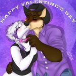 anthro clothing collar cowboy duo female hat headgear headwear love lupis male male/female romantic romantic_couple thehuntingwolf luckywolff canid canine canis mammal wolf 1:1 absurd_res hi_res