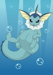 absurd_res bubble ear_fins eeveelution featureless_crotch female feral fin floating generation_1_pokemon hi_res looking_at_viewer neck_fin nintendo pawpads pokemon pokemon_(species) pregnant solo spread_legs spreading tail tail_fin tailbutt tapering_tail thick_tail underwater vaporeon water wide_crotch xniclord789x