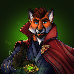 anthro beard blue_clothing blue_eyes blue_topwear brown_hair cape clothed clothing facial_hair front_view fur hair looking_at_viewer magic_user male male_anthro orange_body orange_fur pattern_background red_cape red_clothing short_hair simple_background solo topwear white_body white_fur hufnaar doctor_strange_(series) marvel canid canine fox mammal red_fox true_fox 1:1 bust_portrait portrait