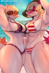 abs american_flag_bikini anthro athletic athletic_anthro athletic_female beach big_breasts bikini blonde_hair blue_eyes blue_sky bone_frill breasts clothed clothing curvy_figure day detailed_background duo ear_piercing ear_ring eyewear female flag_bikini freckled_breasts freckles frill_(anatomy) hair hand_behind_head heart_pattern huge_hips huge_thighs long_tail magenta_body magenta_scales multicolored_body multicolored_scales navel orange_body orange_scales outside pattern_bikini pattern_clothing pattern_swimwear piercing ring_piercing scales sea seaside short_hair side-tie_bikini side_boob skimpy skimpy_bikini sky smile snout spiked_tail spikes spikes_(anatomy) string_bikini sunglasses swimwear tail thick_thighs two-piece_swimsuit two_tone_body two_tone_scales voluptuous voluptuous_anthro voluptuous_female water white_body white_scales wide_hipped_anthro wide_hipped_female wide_hips deadassspider cavemanon_studios goodbye_volcano_high i_wani_hug_that_gator mia_moretti naomi_(gvh) dinosaur hadrosaurid ornithischian ornithopod parasaurolophus prehistoric_species reptile scalie 2024 absurd_res artist_name digital_drawing_(artwork) digital_media_(artwork) hi_res watermark sibling_(lore) sister_(lore) sisters_(lore)