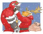 anthro anthro_on_anthro antlers blush clothed clothing duo fur holidays horn male muscular muscular_male orange_body orange_fur caffeinecanine christmas lifewonders tokyo_afterschool_summoners krampus_(tas) yule_(tas) deer felid lion mammal new_world_deer pantherine reindeer