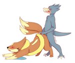 2018 ambiguous_penetration bent_over bloominghead blush digital_drawing_(artwork) digital_media_(artwork) doggystyle duo eyes_closed female floatzel from_behind_position generation_1_pokemon generation_4_pokemon golduck male male/female nintendo open_mouth penetration pokemon pokemon_(species) sex